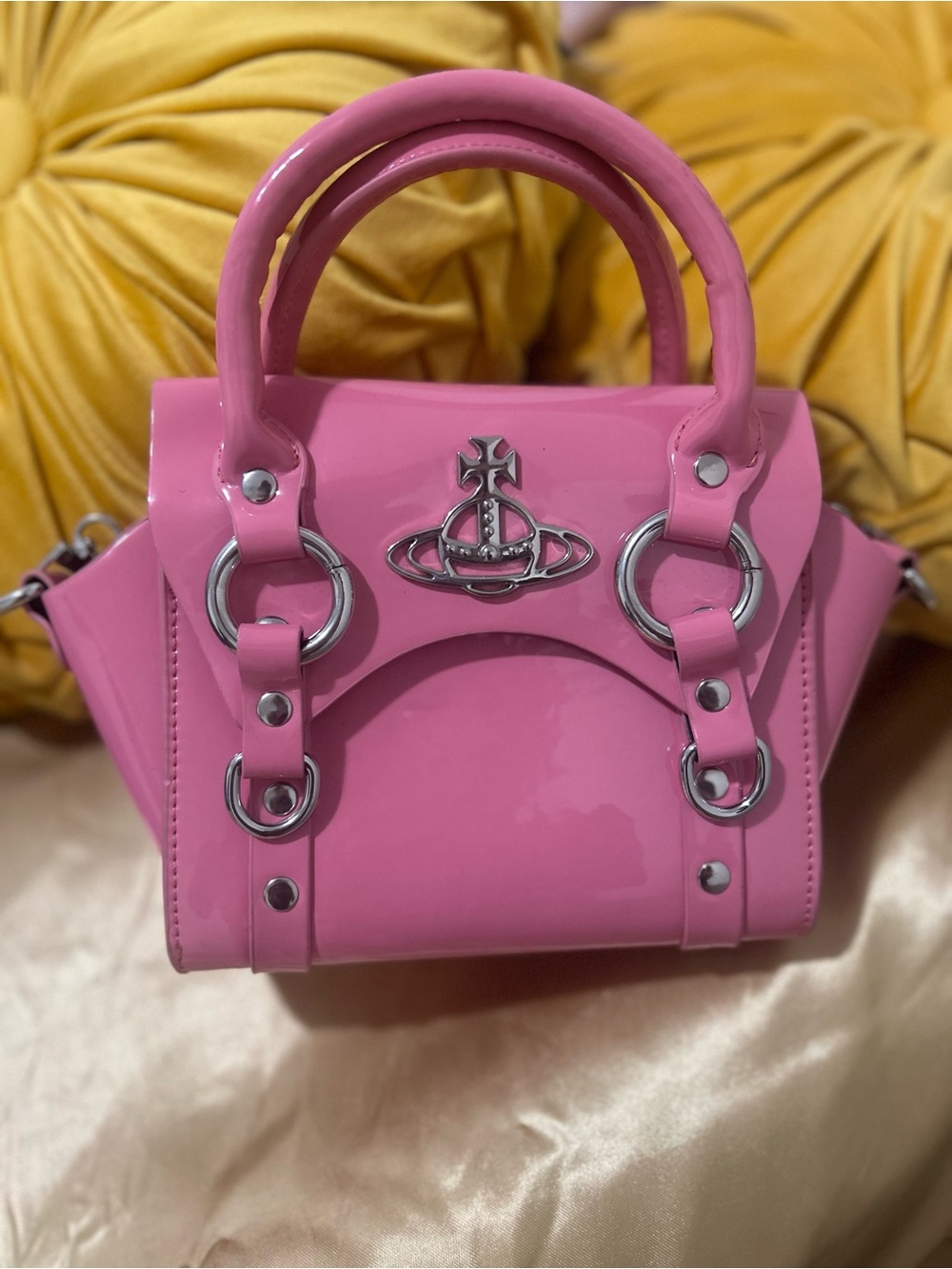 Vivienne Westwood Pink Patent Mini Satchel Bag with Orb Emblem RARE